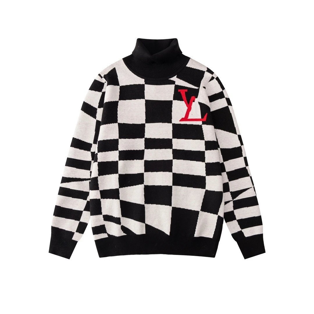 黑白07（高领不规则扭曲黑白棋盘格提花）